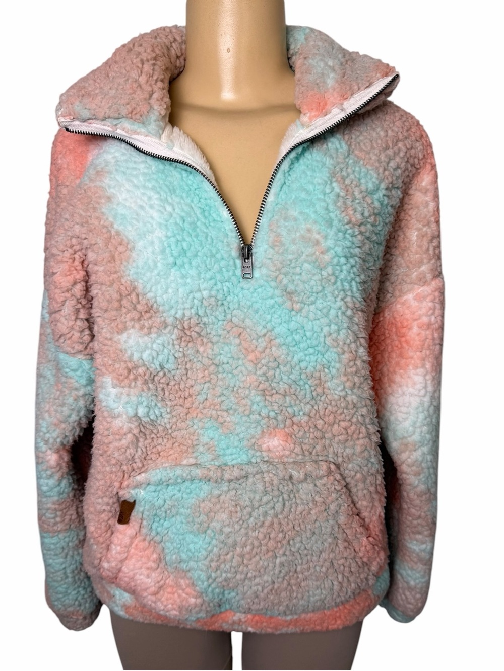 Roxy Bonfires On The Beach Half-Zip Pullover Fleece Peach Blue Tie Dye medium